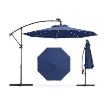 GOPLUS Parasol Déporté Ø3M, Parasol pour Terrasse, Parasol Inclinable, Rotatif à 360°, avec Pied en Croix, 32 LED, Bleu Foncé