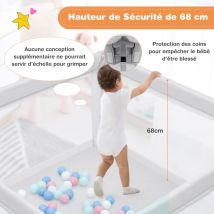 Parc Bébé 10 Mois à 6 Ans, Parc Bebe en maille avec Balles, Centre D'activités de Parc Enfant, Idéal pour Intérieur et Extérieur (120x120x68CM, Gris)