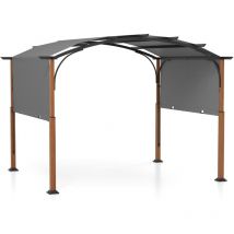 Goplus - Pergola Rétractable 360 x 300 cm, Pergola de Terrasse Arquée avec Auvent Réglable, Piquets de Sol, Cadre en Métal, Auvent de Patio, Abri