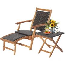 Polyratten Sonnenliege Set, Gartenstuhl Mit Beistelltisch, Klappbarer Liegestuhl Mit Tisch Für Garten, Balkon & Pool - Goplus