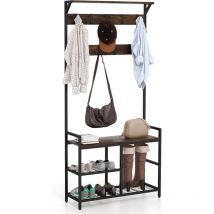Goplus - Porte-manteau d'Entrée 3 en 1, Banc et Étagère à Chaussures à 2 Niveaux, 9 Crochets Amovibles, Cadre en Métal Robuste, Organisateur de