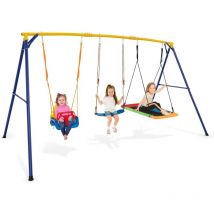 Portique Balançoire Extérieur Enfants 3-10 Ans 3 Places Charge 300 kg-Ceinture Réglable/Balançoire Surf/Siège Balançoire - Goplus