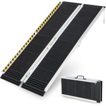GOPLUS Rampe Portable en Aluminium pour Fauteuil Roulant, Plaque de Transition, Surface Antidérapante & Autocollants, pour Escaliers, Portes, Coffre