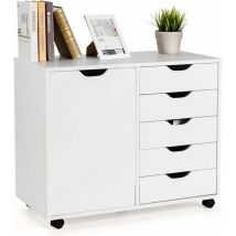 Goplus Rollcontainer Mit Schubladen, Mobiler Aktenschrank Mit Schrank, Büroschrank Mit 5 Rollen, Für Drucker & Bücher, 78 × 39 × 65cm