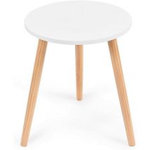 Goplus - Runder Beistelltisch, Multifunktionaler Couchtisch mit Kiefernholzbeinen, Kleiner Sofatisch mit Anti-Rutsch-Fußpolster für Wohnzimmer