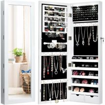 Goplus - Schmuckschrank mit Ganzkoerperspiegel, Schmuckregal mit viel Stauraum, Spiegelschrank für Ketten, Ohrringe und Schminke, verstellbarer