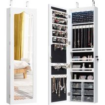 Goplus - Schmuckschrank Mit Spiegel, Wandmontierbarer Abschließbarer Schmuckschrank Mit 5 Led-lichtern, 4 Lagerregale, 120 Ohrringschlitzen, 18 Haken,