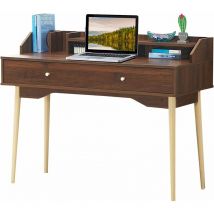 Schreibtisch, Computertisch Schminktisch mit Schublade, Geraeumige Tischplatte, Offene Ablagefaecher, Gummibaum Beine, mdf, Arbeitstisch Bürotisch