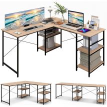 Goplus - Scrivania a Forma di l, con Ripiani di Stoccaggio in Legno, Scrivania da Ufficio per Computer, Tavolo da Scrittura Scrivania per Studio, 242