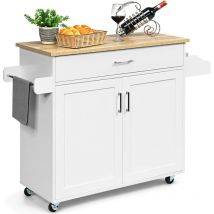 Servierwagen Mit Schublade & Schrank, Rollbarer Küchenwagen, Beistellwagen Mit Verstellbarer Trennwand, 2 Raeder Mit Bremse, Aus Holz, Im Landhausstil