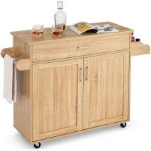 Goplus Servierwagen Mit Schublade & Schrank, Rollbarer Küchenwagen, Beistellwagen Mit Verstellbarer Trennwand, 2 Raeder Mit Bremse, Aus Holz, Im 