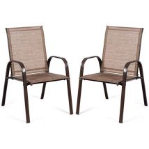 Set di 2 Sedie da Giardino, Sedie da Esterno da Patio Salvaspazio con Tessuto Traspirante, Set di 2 Sedie da Giardino con Braccioli e Schienale Alto