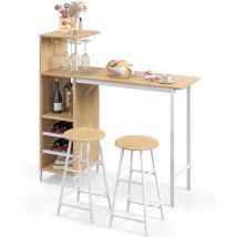 Goplus - Set Table à manger&2 Chaise, Ensemble 3 Pièce,120 x 40 x 35cm, Etagère à Vin à 2 Niveaux&Etagère de Stockage Ouverte,Naturel