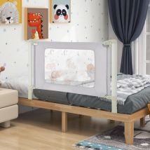 Sponda Letto per Bambini, Barriera a Scomparsa Sollevata Verticalmente, Altezza Regolabile e Doppia Chiusura, Tessuto Morbido, Grigio (150 cm, Stile