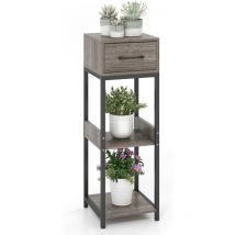 Support pour Plantes à 3 Niveaux, avec Tiroir, Dispositifs Anti-basculement, Cadre en Métal Robuste, Support de Pot de Fleurs Carré, pour Salon,