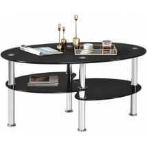 Goplus - Table Basse en Verre Trempé à 3 Niveaux, Table Basse de Salon Ovale, Bout de Canapé pour Le Salon, Bureau, Hôtel, Cadre Robuste en Métal et