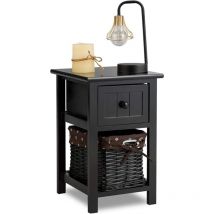 Goplus - Table de Chevet en Bois Massif, Table de Nuit 1 Tiroir de Rangement et 1 Panier, Style Simple et Elégant pour Salon, Chambre, Couloir, 28 x