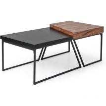Goplus - Tables Basses de Style Industriel Vintage,Ensemble de Tables d'Appoint Gigogne Charge Max.90KG pour Salon, Chambre, Bureau 120x60x46cm