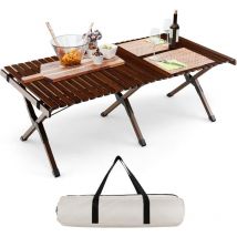 Tavolo da Campeggio Pieghevole in Legno, Tavolino da Picnic Portatile con Borsa per il Trasporto, Piano in Bambù Arrotolabile, per Cortile, patio,