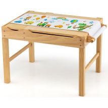 Goplus - Tavolo da Gioco per Bambini Versatile con Piano Reversibile, Tavolo Attività 2 in 1 con Spazio di Stoccaggio Classificato e Porta Rotolo di