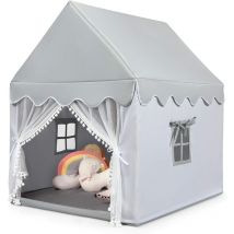 Tente de Jeu pour Enfants avec Tapis Epais et Structure en Bois Massif, Maison de Jeu avec Fenetres Transparentes, Tente de Château pour