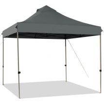 Tonnelle de Reception Pliant 3x3M, Tonnelle de Jardin Pop-UP, Pieds Réglables 305/320/335CM, avec Sac à roulettes, Gris - Goplus