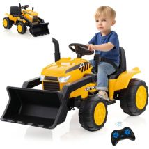 Goplus - Tracteur électrique Enfant 3-8 Ans 12V,Tractopelle avec Bras et Godet Flexibles& Télécommande 2,4G et Musique