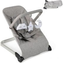 Transat Bebe Pliable, Transat Évolutif Siège Sauteur avec Arche de Jouets Amovible et 5 Points Harnais de Sécurité, Transat Balancelle Charge 9KG,
