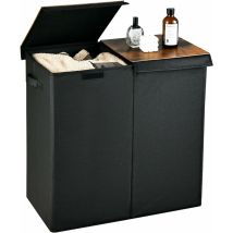 Wäschekorb 2 Fächer, 115l Wäschesammler Mit Deckel & Wäschesäcken, Tragbarer Wäschesortierer Mit Griffen, Für Schlafzimmer, Badezimmer, 62 X 31 X 60cm