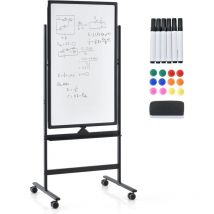 GOPLUS Whiteboard magnetisch mit Ständer, doppelseitiges Whiteboard mit Zubehör Set, Trocken abwischbar, mobiles Whiteboard höhenverstellbar, für