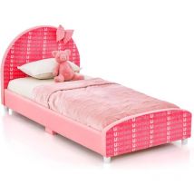 Cadre de Lit pour Enfants 1-6 Ansavec Structure Solide,Châssis de Lit avec Tête de Lit,Convient aux Matelas 140x70 CM,Rose - Goplus