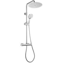 Görbach Duschsystem Mit Thermostat - Edelstahl Duschsäule Komplettset Mit 25 Cm Runder Regendusche & Handbrause, Wassersparend, Chrom