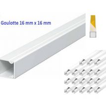 18 m Goulotte moulure électrique pvc 16 mm x 16 mm Blanc -Autocollante - longueur 1 m ( soit 2,08 € ttc le m)