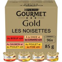 Gourmet - purina Gold Les Noisettes : Bœuf, Poulet-Foie, Dinde-Canard, Saumon-Poulet - Pack 96x85g (7613038543154)