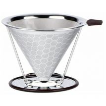 Serbia - Goutteur de Café Réutilisable Acier Inoxydable Filtre à Café Permanent pour 1 à 4 Tasses avec Support de Tasse Brosse,une pièce, argent