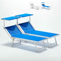 Govita - coppia 2 lettini prendisole pieghevoli in alluminio da spiaggia mare professionali in alluminio 3 sezioni c con tettuccio parasole e cuscino