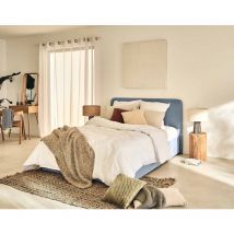 Bestmobilier - Goyave - lit coffre - 160x200 - en tissu - sommier inclus - bleu