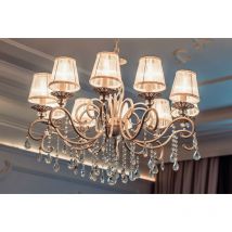 Grace Chandelier White with Gold & Crystal, 10 Light, E14