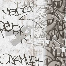 A.s.creations - Graffiti Wallpaper as Creation Industrial Kids Concrete Effect Grey Black White