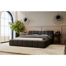 Bett 180x200 cm Alicante - Polsterbett mit Bettkasten, Samtstoff & Lattenrost - Schwarz - Schwarz - Graingold