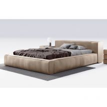 Graingold - Design Polsterbett 140x200 cm Armani - Premium Stoff, Bettkasten, Lattenrost - Dunkelbraun (Solar 11) - Beige