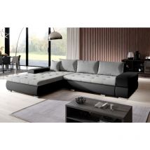 Graingold - Ecksofa L-form Sonia - Universelle Ottomane - Sofa mit Schlaffunktion & Bettkasten - Grau/Schwarz - Grau / Schwarz