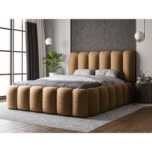Polsterbett 140x200 cm Cloud - Bett mi Lattenrost - Samtstoff & Bettkasten - Braun - Braun - Graingold