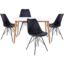 GRAM - Ensemble Table Naturelle et Blanche + 4 Chaises Noires