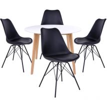 Altobuy - gram - Ensemble Table Ronde Naturelle et Blanche + 4 Chaises Noires