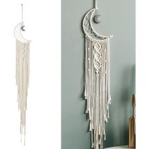 Ibuyke - Grand attrape-rêves fait à la main en forme de lune, ornement mural à suspendre pour chambre à coucher, décoration de la maison, cadeau blanc