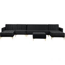 Grand Canapé Angle à Droite avec Ottoman en Velours Noir Chic Elégant Aberdeen
