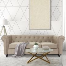 Cotecosy - Grand canapé 3 places Chesterfield Velours Taupe