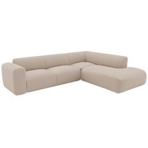 Grand canapé d'angle droit avec dossier méridienne en tissu texturé beige pogni de Maison Céphy