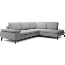 Vente-unique - Grand canapé d'angle droit convertible en tissu texturé gris archibald